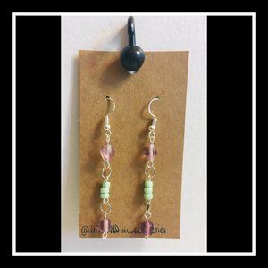 Purple Glass Drop Down Handmade Earrings
